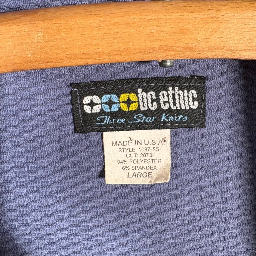 Vintage BC Ethic Mens L Blue Textured Camp Collar Button Up Shirt Loop Collar - Picture 3 of 13
